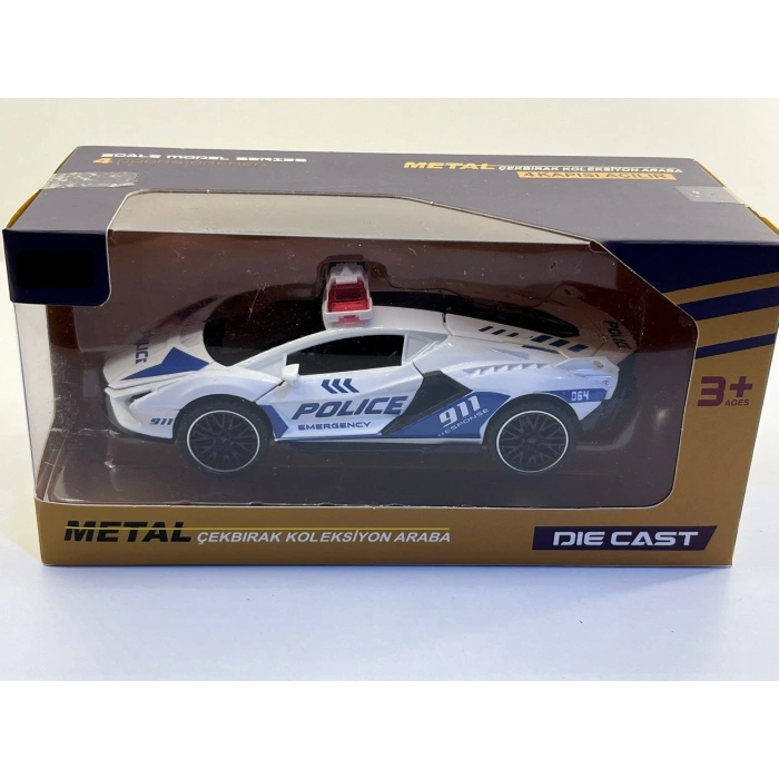 Işıklı Sesli Metal Çek Bırak Araba 15 Cm 34446 Beyaz
