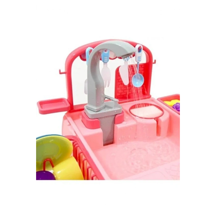 Bulaşık Yıkama Seti - Pilli Su Akıtan Modern Lavabo Pembe
