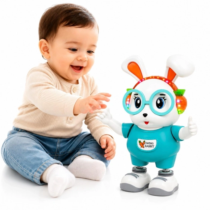 Dans Eden Sevimli Tavşan Robot – 25 cm | Işıklı, Sesli ve Pilli