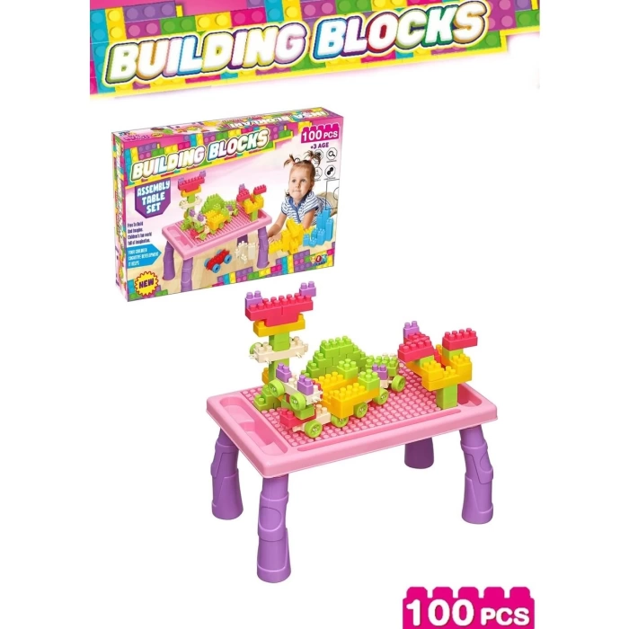 Eğitici Blok Aktivite Masa Seti İnşa Blokları Lego Pembe