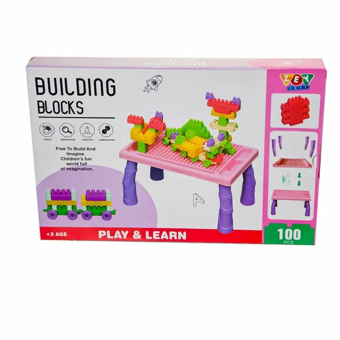 Eğitici Blok Aktivite Masa Seti İnşa Blokları Lego Pembe