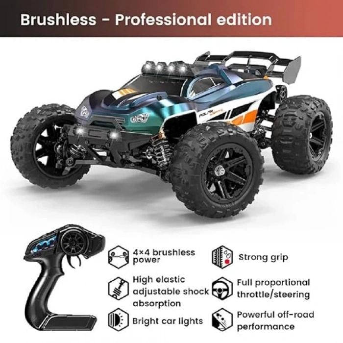 Fırçasız Motorlu, 2.4 GHz, Uzaktan Kumandalı, 1:14 Ölçekli Araba Mavi-Beyaz