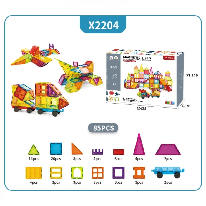 Okul Öncesi Renkli Manyetik Bloklar Fayans Yapı taşları Eğitici Oyuncak 85 Parça