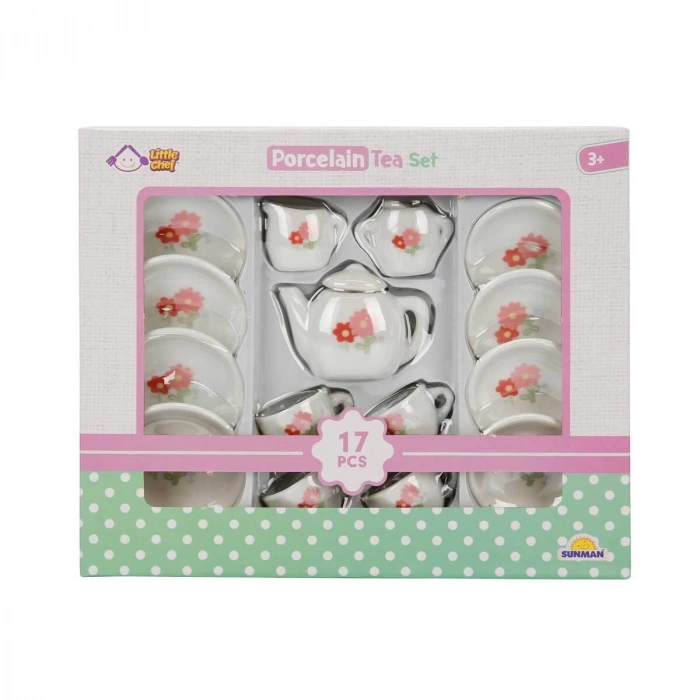 Oyuncak Porselen Çay Takımı 17 Parça Çiçek Desenli