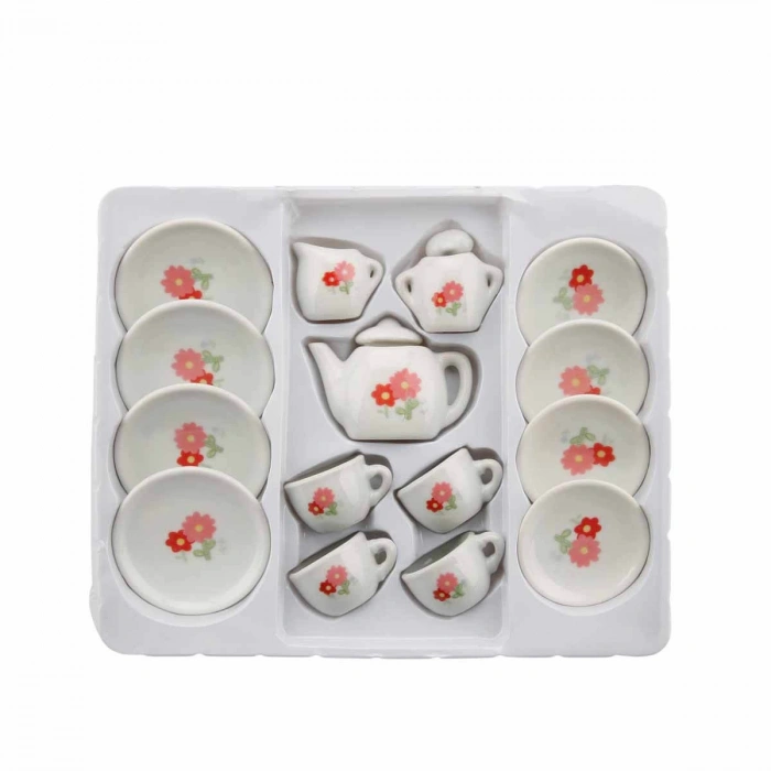 Oyuncak Porselen Çay Takımı 17 Parça Çiçek Desenli