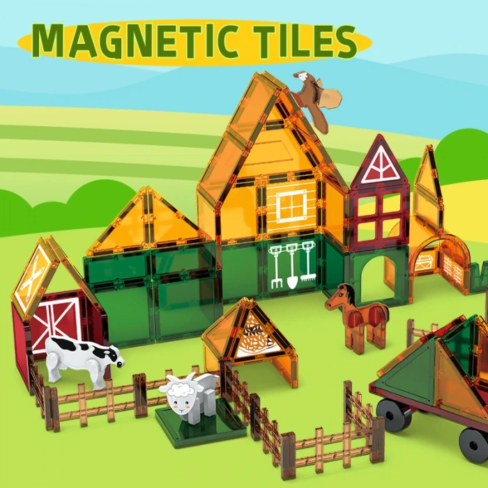 Renkli Manyetik Bloklar Fayans Yapı taşları Çiftlik Serisi Eğitici Oyuncak 46 Parça
