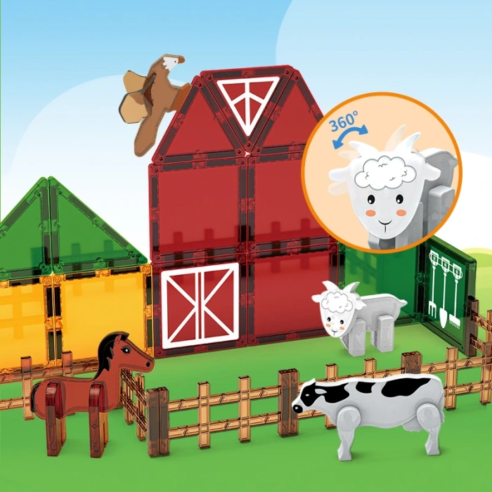 Renkli Manyetik Bloklar Fayans Yapı taşları Çiftlik Serisi Eğitici Oyuncak 46 Parça