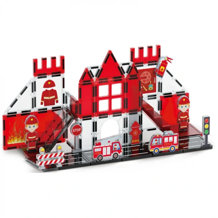 Renkli Manyetik Bloklar Fayans Yapı taşları İtfaiye Serisi Eğitici Oyuncak 48 Parça