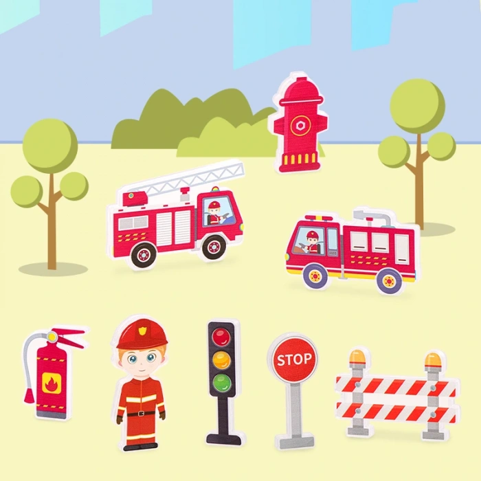 Renkli Manyetik Bloklar Fayans Yapı taşları İtfaiye Serisi Eğitici Oyuncak 48 Parça