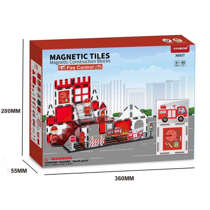 Renkli Manyetik Bloklar Fayans Yapı taşları İtfaiye Serisi Eğitici Oyuncak 48 Parça