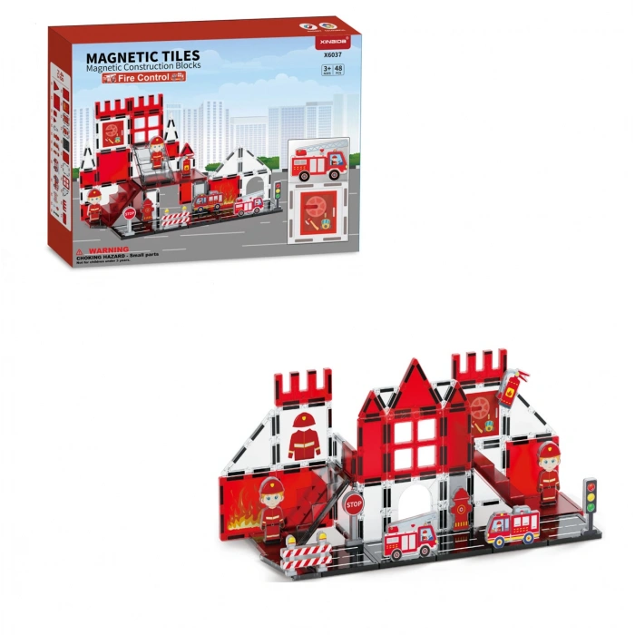 Renkli Manyetik Bloklar Fayans Yapı taşları İtfaiye Serisi Eğitici Oyuncak 48 Parça