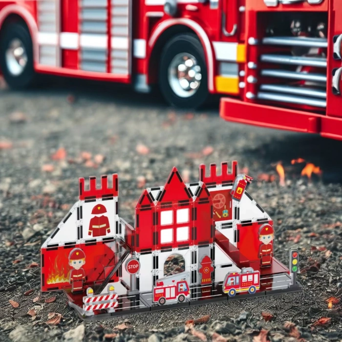 Renkli Manyetik Bloklar Fayans Yapı taşları İtfaiye Serisi Eğitici Oyuncak 48 Parça