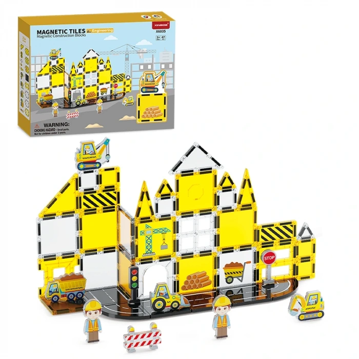 Renkli Manyetik Bloklar Fayans Yapı taşları Mühendislik Serisi Eğitici Oyuncak 47 Parça