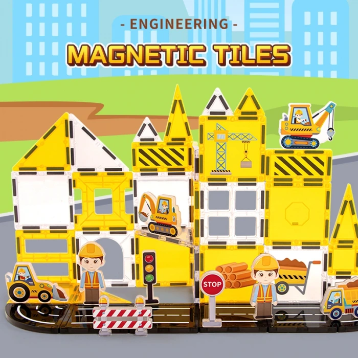 Renkli Manyetik Bloklar Fayans Yapı taşları Mühendislik Serisi Eğitici Oyuncak 47 Parça