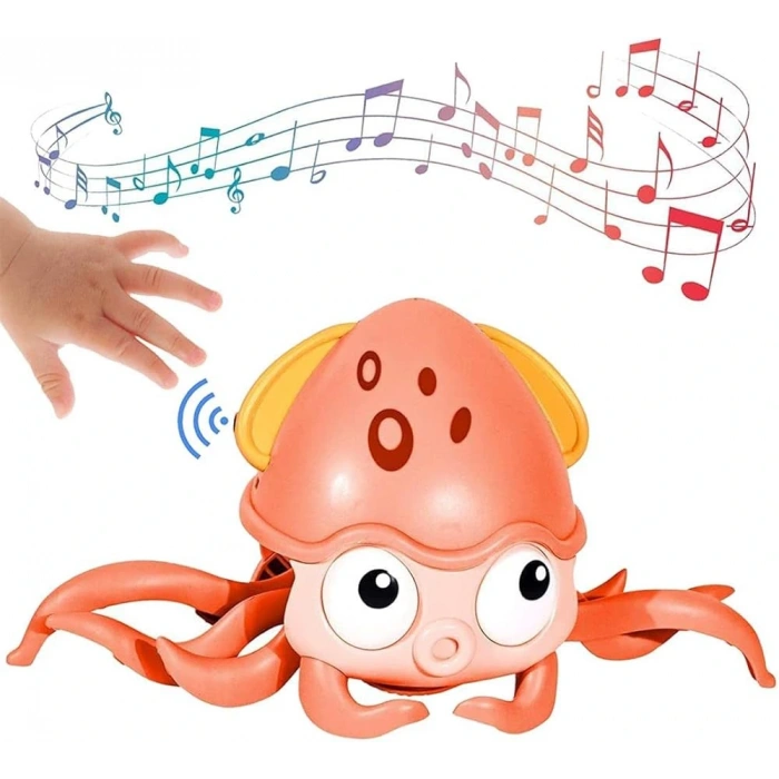 Sensörlü müzikli USB şarjlı Emekleme Oyuncağı Yengeç PEMBE