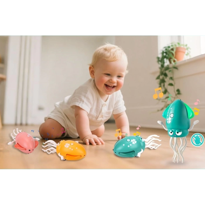 Sihirli Led Işıklı Müzikli Şarjlı Dans Eden Ahtapot Sarı