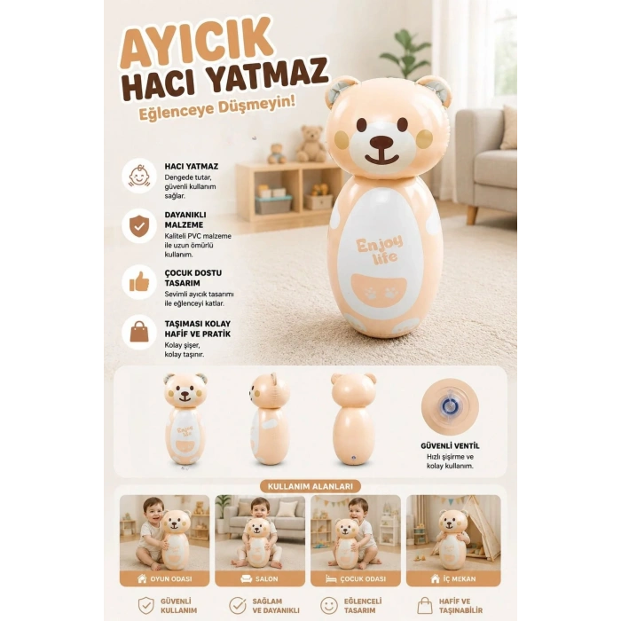 Şişme Boks Hacıyatmaz Ayıcık Oyuncak – Denge ve Hareket Oyuncağı