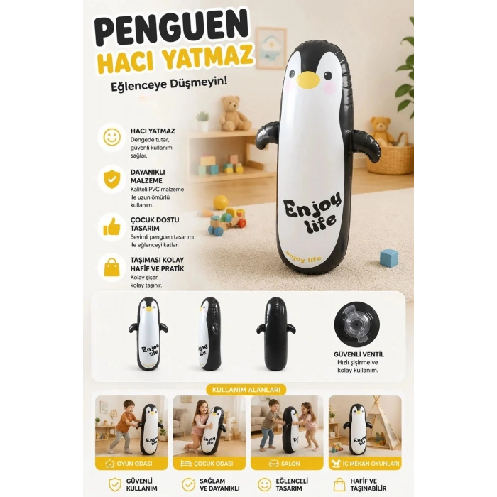 Şişme Boks Hacıyatmaz Penguen Oyuncak – Denge ve Hareket Oyuncağı