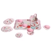 Çiçek Desenli Metal Çay Seti 15 Parça Pembe