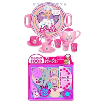 Barbie Tepsili Çay Set ve Barbie Pasta Seti Evcilik Seti