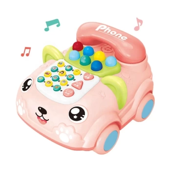 Müzikli Işıklı İpli Çekmeli Arabalı Neşeli Oyuncak Telefon Pembe