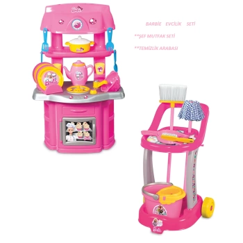Barbie Şef Mutfak Seti ve Barbie Temizlik Arabası
