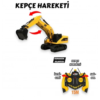 Uzaktan Kumandalı Işıklı Şarjlı 40 Mhz 15 M Kontrol Metal Uçlu Çok Fonksiyonlu Oyuncak Ekskavatör