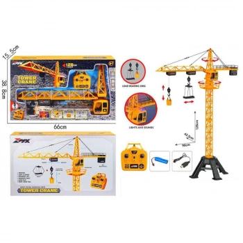 1:12 Sesli Işıklı Usb Şarjlı Uzaktan Kumandalı İş Makinesi Kule Vinç 128cm