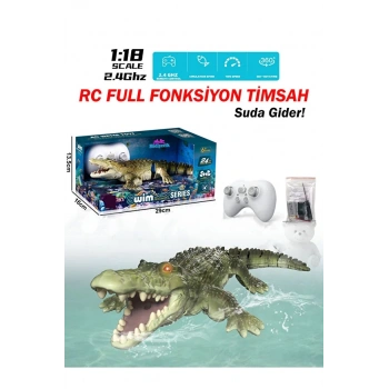 Kumandalı Şarjlı Yüzen Timsah Uzunluğu:34 cm Su geçirmez Işıklı Program Çift Pervane 360° Rotasyon