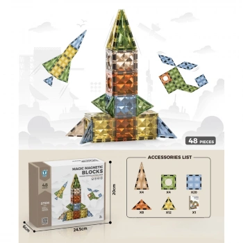 Karton Kutulu Doğal Renkler Magnetic Yapı Blokları 3D Puzzle 48 Parça 6.5 cm