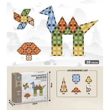 Karton Kutulu Doğal Renkler Magnetic Yapı Blokları 3D Puzzle 28 Parça 6.5 cm