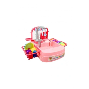 Bulaşık Yıkama Seti - Pilli Su Akıtan Modern Lavabo Pembe