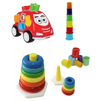 Bultak Araba + Renkli Halkalar +Bardak Kule Eğitici ve Zeka Geliştirici Set