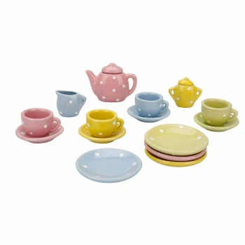 Oyuncak Porselen Çay Takımı 17 Parça Puantiye Desenli