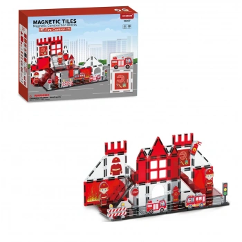 Renkli Manyetik Bloklar Fayans Yapı taşları İtfaiye Serisi Eğitici Oyuncak 48 Parça