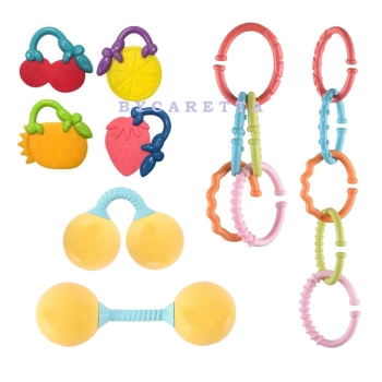 Meyve Dişlik 4 lü + Renkli Zincirler + Dambıl Çıngırak Dişlik Çıngırak Set