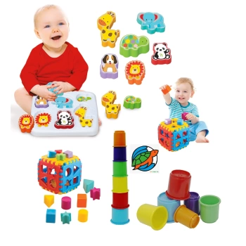 Sevimli Hayvanlar Bultak + Silindir Bardak Kule + Bul Tak Puzzle Eğitici Zeka Geliştirici Set