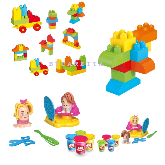 Kuaför Oyun Hamur Seti + Multi Blocks 62 Parça Eğitici Zeka Geliştirici Set