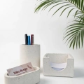 Modern El Yapımı 4lü Beton Masaüstü Düzenleyici Seti - Ofis & Çalışma Masası Organizer Set