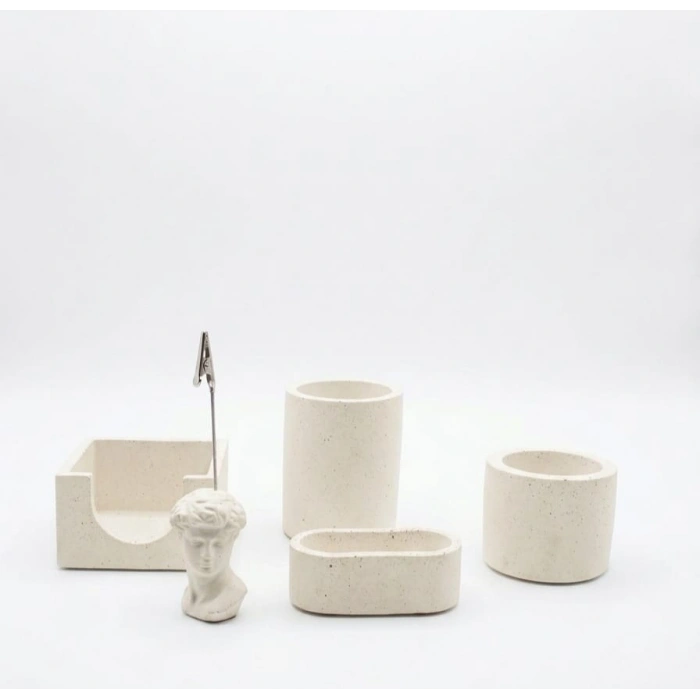 Modern El Yapımı 5li Beton Masaüstü Düzenleyici Seti - Ofis & Çalışma Masası Organizer Set