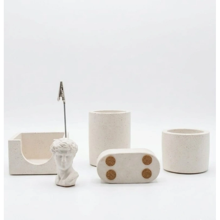 Modern El Yapımı 5li Beton Masaüstü Düzenleyici Seti - Ofis & Çalışma Masası Organizer Set