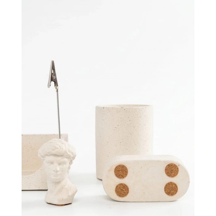 Modern El Yapımı 5li Beton Masaüstü Düzenleyici Seti - Ofis & Çalışma Masası Organizer Set