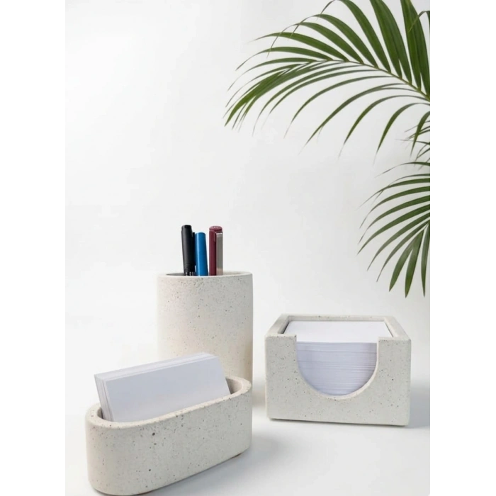 El Yapımı Beton Masaüstü Düzenleyici & Organizer Seti - 3lü