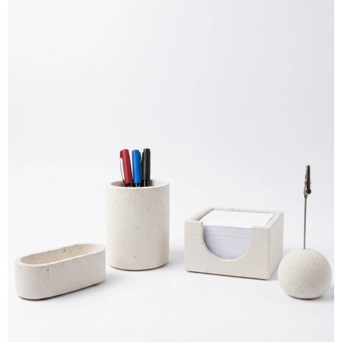 Modern El Yapımı 4lü Beton Masaüstü Düzenleyici Seti - Ofis & Çalışma Masası Organizer Set