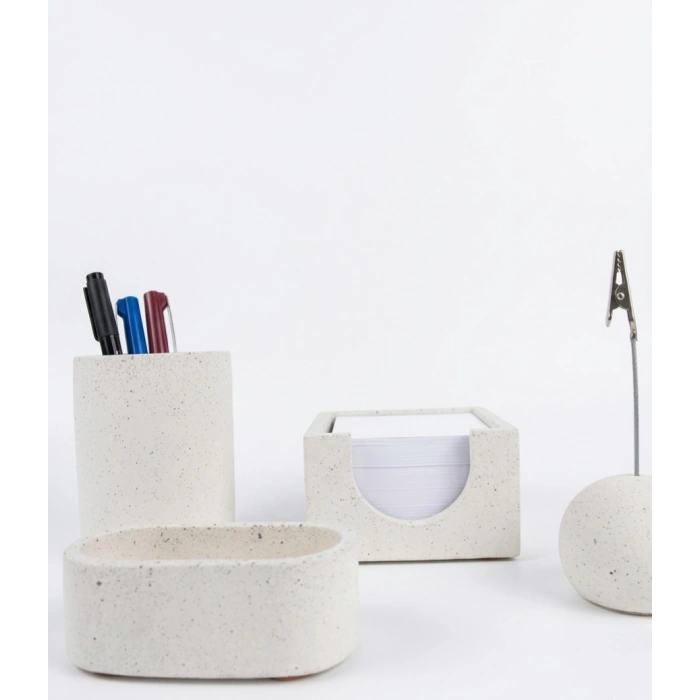Modern El Yapımı 4lü Beton Masaüstü Düzenleyici Seti - Ofis & Çalışma Masası Organizer Set