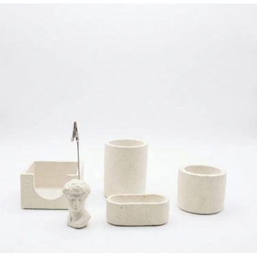 Modern El Yapımı 5li Beton Masaüstü Düzenleyici Seti - Ofis & Çalışma Masası Organizer Set