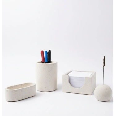 Modern El Yapımı 4lü Beton Masaüstü Düzenleyici Seti - Ofis & Çalışma Masası Organizer Set