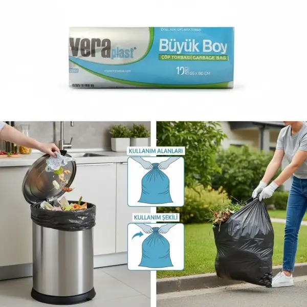 Vera Plast 65*80 Büyük Boy Çöp Poşeti siyah 10lu Koli içi 50 Rulo