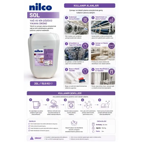 Nilco Sol Yağ Kir Çözücü Yıkama Maddesi 20 Lt/19.8 Kg