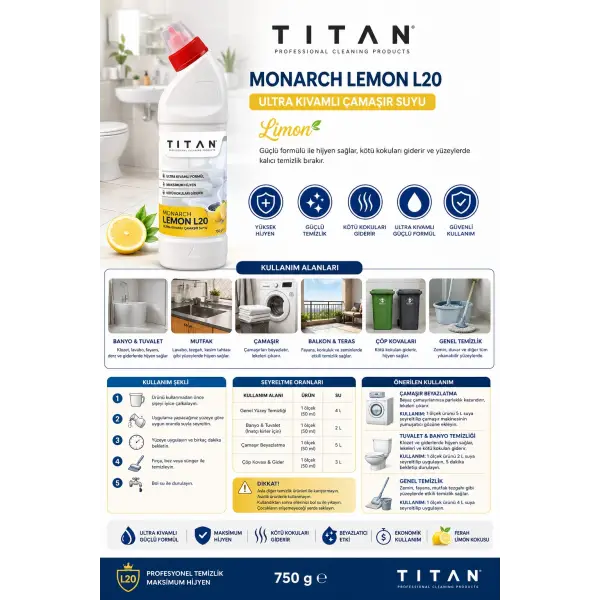 Titan Monarch Lemon L20 Ultra Kıvamlı Çamaşır Suyu 750 g